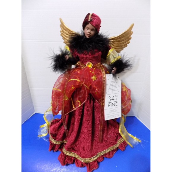 NEW Christmas Black African American Fancy Lady Angel Tree Topper 34th & Pine - Picture 5 of 7